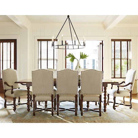 9 Piece Dining Set with Upholstered Chairs